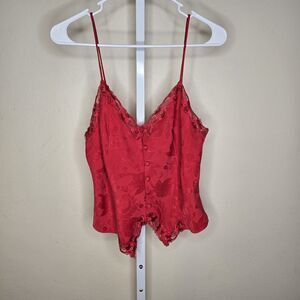 Vintage Victoria's Secret Gold Label Red Button Front Lacey Lingerie Top Floral